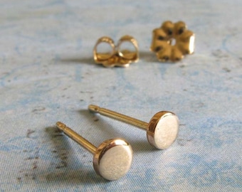 Minimalist tiny 3mm dot stud earrings handmade in 14k gold