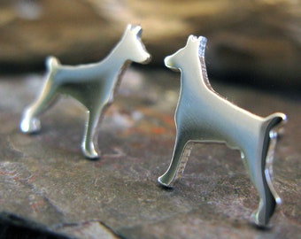 Doberman Pincher dog stud post earrings artisan handmade jewelry in sterling silver or 14k gold