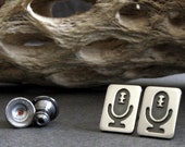 Vintage microphone stud earrings handmade in sterling silver