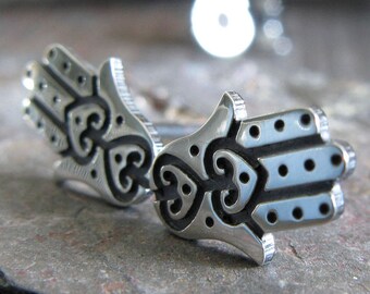 Pendientes Hamsa hechos a mano en plata de ley