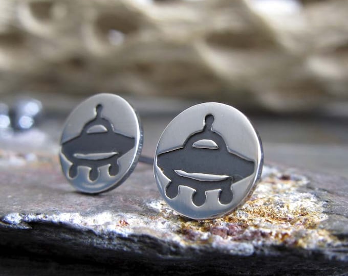 UFO spaceship stud earrings handmade sterling silver