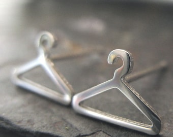 Clothes Hanger stud earrings handmade in sterling silver or 14k gold