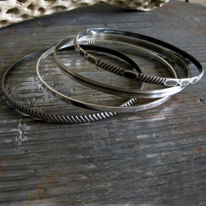Sterling silver bangle bracelet set. Rustic boho jewelry. Stacking bangles. Handcrafted artisan jewelry. Gift for her. image 3
