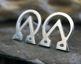 Alpha Omega stud earrings handmade in sterling silver or 14k gold