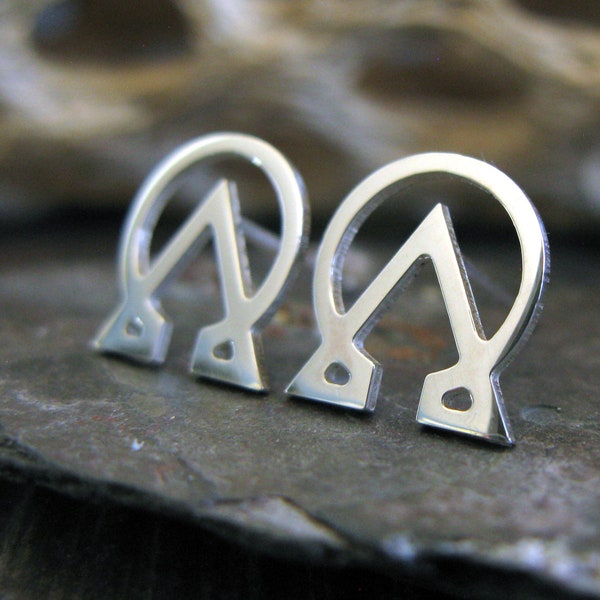 Alpha Omega stud earrings handmade in sterling silver or 14k gold