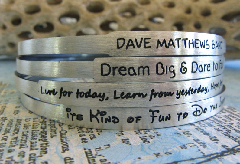 Personalized bangle bracelet. Sterling silver custom engraved stacking jewelry. Quote, message, names, dates.. you choose font. image 3