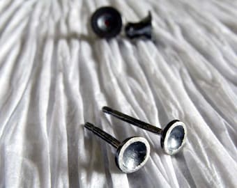 Minimalist tiny 3mm rustic stud earrings handmade in oxidized sterling silver