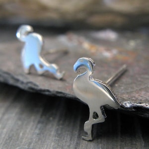 Flamingo bird stud earrings handmade in sterling silver or 14k gold