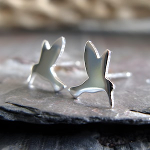 Hummingbird stud earrings handmade in sterling silver or 14k gold