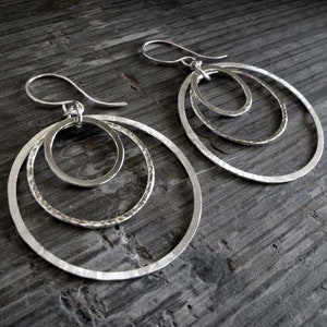 3 circles tier dangle hoop earrings artisan handmade in sterling silver