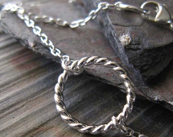 Minimalist twisted sterling silver circle necklace