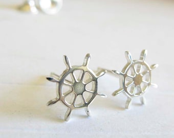 Aretes The Ship Wheel hechos a mano en plata de ley u oro de 14k