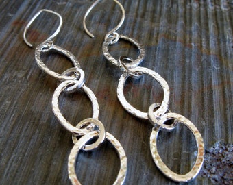 Hammered ovals sterling silver dangle earrings artisan handmade jewelry