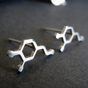 Dopamine molecule stud earrings handmade in sterling silver or 14k gold