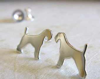 Airedale terrier dog stud earrings handmade in sterling silver or 14k yellow gold