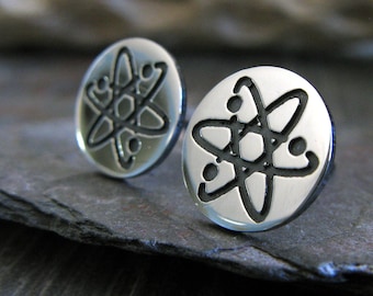 Atom stud earrings handmade in sterling silver