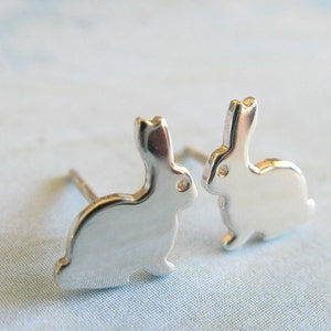 Bunny rabbit stud earrings handmade in sterling silver or 14k gold