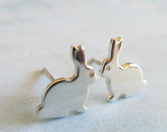 Bunny rabbit stud earrings handmade in sterling silver or 14k gold