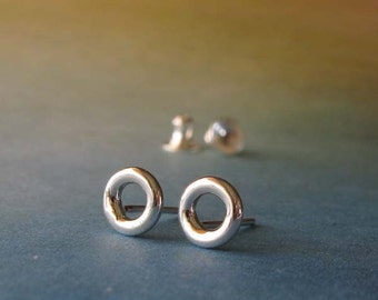 Tiny minimalist 6mm ring donut stud earrings handmade in sterling silver