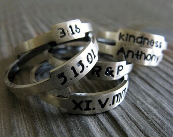 Personalized engraved custom stacking rings artisan handmade from sterling silver