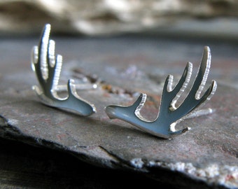 Antler deer rack stud earrings handmade in sterling silver or 14k gold