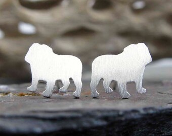 English Bulldog dog stud earrings handmade sterling silver