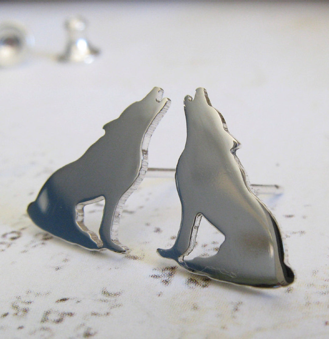 Howling Wolf Stud Earrings Handmade in Sterling Silver - Etsy