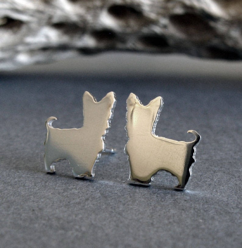 Yorkie Yorkshire Terrier dog stud earrings handmade in sterling silver or 14k gold image 4