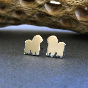 Bichon Frise dog stud earrings handmade in sterling silver or 14k gold