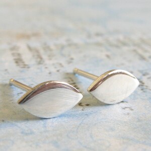 Marquise shape stud earrings handmade in sterling silver or 14k gold