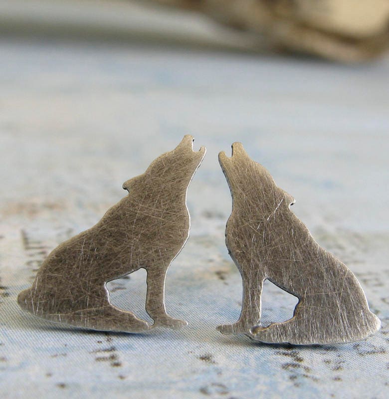 Howling Wolf Stud Earrings Handmade in Sterling Silver - Etsy