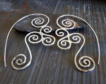 Triskele boho spiral earrings artisan wirework sterling silver statement jewelry