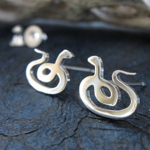 Snake stud earrings handmade in sterling silver or 14k gold