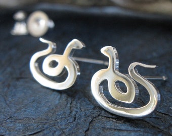 Snake stud earrings handmade in sterling silver or 14k gold