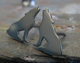Howling Wolf Stud Earrings Handmade in Sterling Silver - Etsy