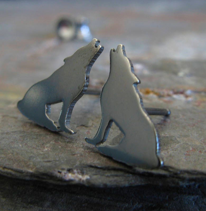 Howling Wolf Stud Earrings Handmade in Sterling Silver - Etsy