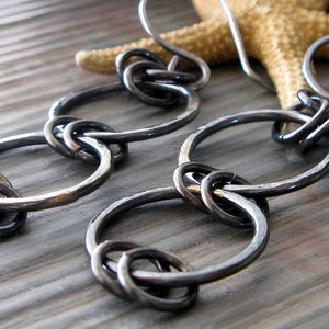 Rustic oxidized sterling silver hammered ring earrings