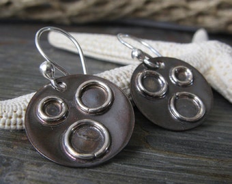 Dainty mixed metal copper and sterling silver disc earrings with rings