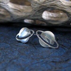 Planet saturn stud earrings handmade from sterling silver or 14k gold