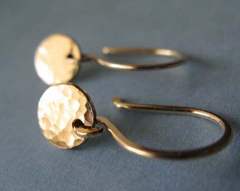 Minimalist tiny 14k gold filled disc earrings artisan handmade jewelry