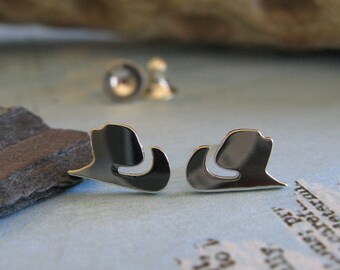 Cowboy hat stud earrings handmade in sterling silver or 14k gold