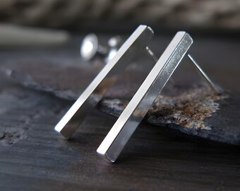Minimalist slim bar stud earrings handmade in sterling silver