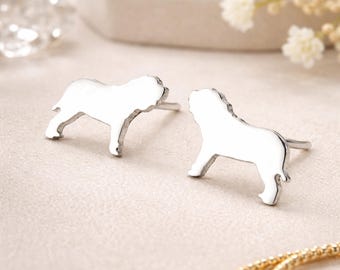 Neapolitan mastiff dog stud earrings handmade in sterling silver