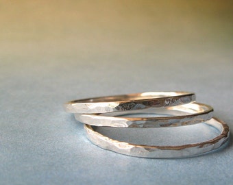 Urban chic trio of rings.  Sterling silver texture minimalist hammered great for stacking.  Simple modern everyday jewelry.  Made to order.