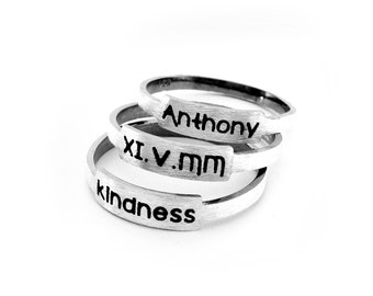 Personalized engraved custom stacking rings artisan handmade from sterling silver