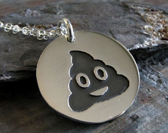 Poop emoji sterling silver pendant necklace