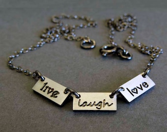 Live laugh love minimalist necklace artisan handmade in sterling silver