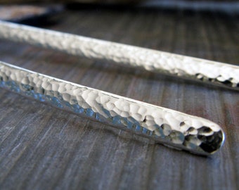 Long skinny hammered bar earrings handmade from sterling silver