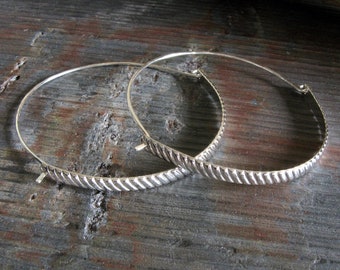 Big hoop earrings sterling silver 2 inch artisan handmade jewelry