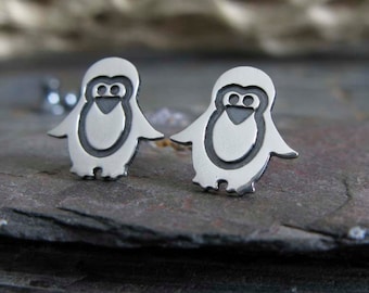 Penguin bird stud earrings handmade in sterling silver